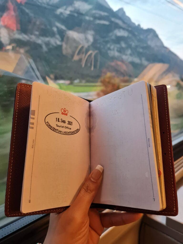 Passport stamp picture taken in the train ride towards Zurich